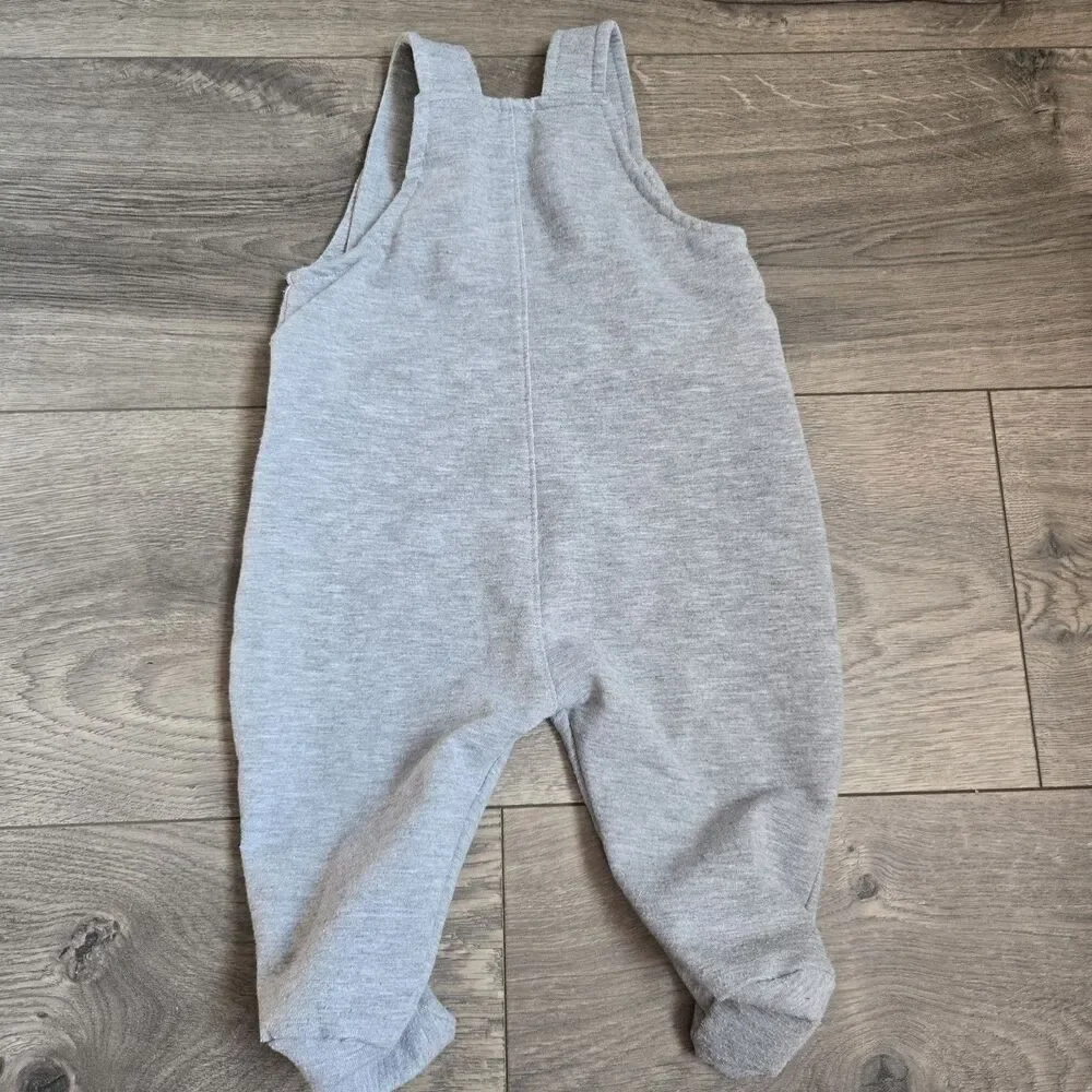 Baby Club Chic RN Gray Cotton Footed Overalls Dungarees Romper Quilted Knees NB